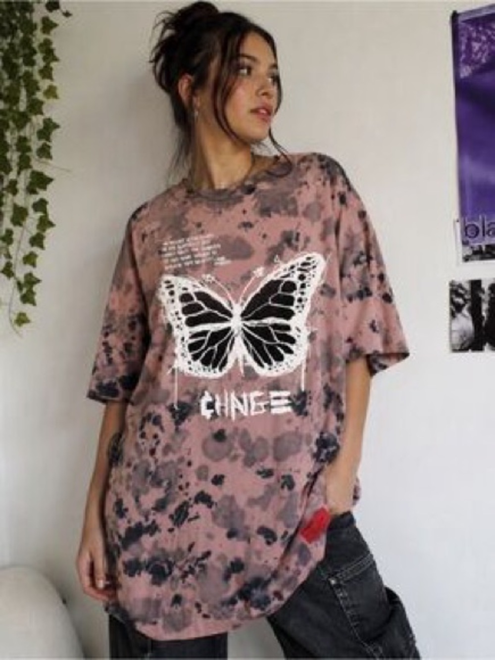 CHNGE Red/Pink Tie-Dye Butterfly Graphic Shirt Dress
